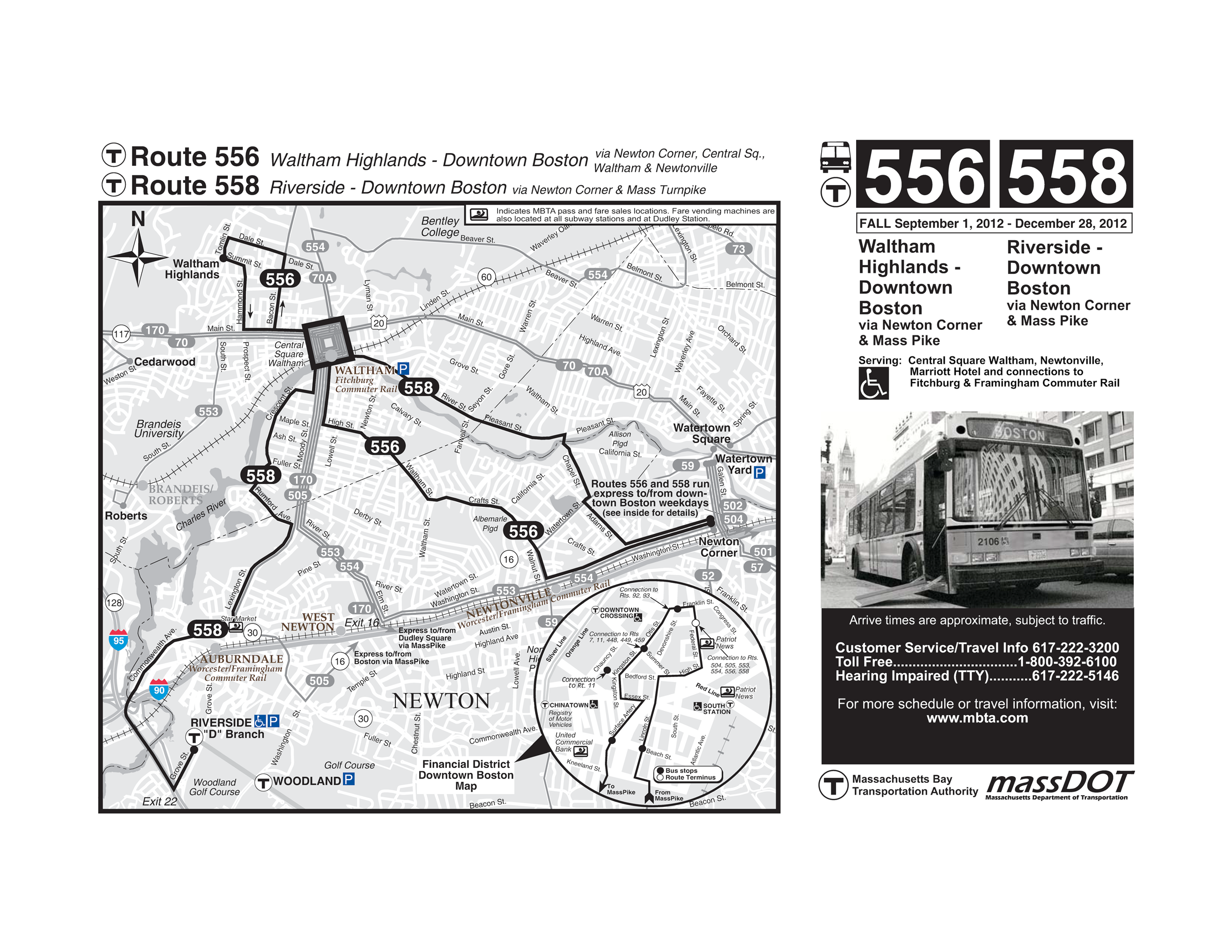 This page is the MBTA map for bus Route 558, between Riverside and Downtown Boston.